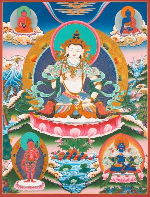 Vajrasattva Dorje Sempa Flanked By Other Bodhisattvas